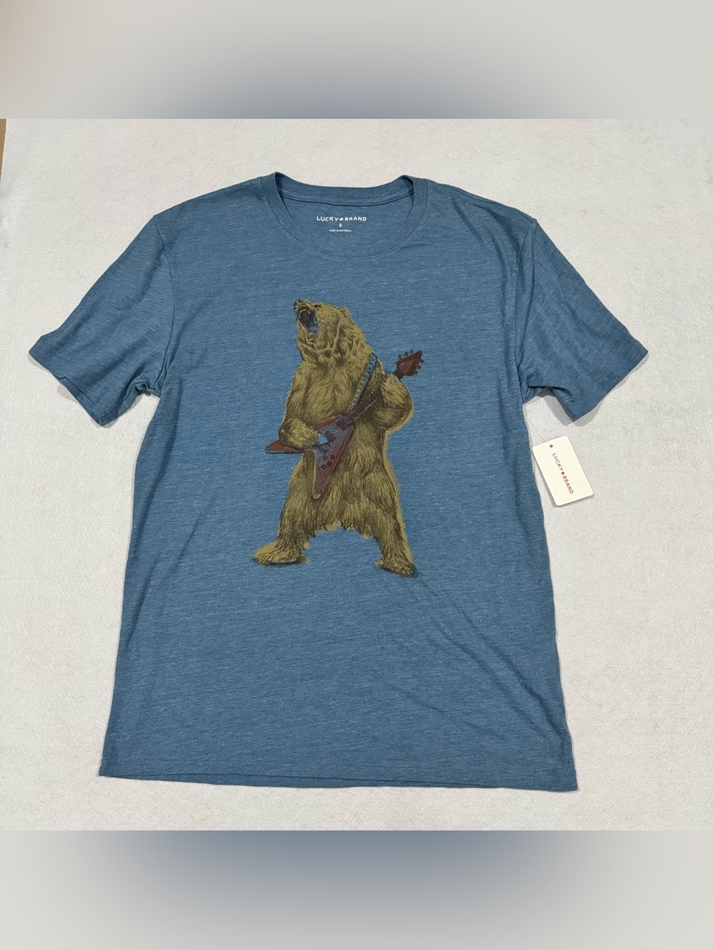 NWT Lucky Brand Men's Blue Graphic Bear Guitar Tee